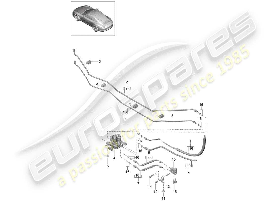 Porsche 991 (2014) lignes Diagramme de pièce