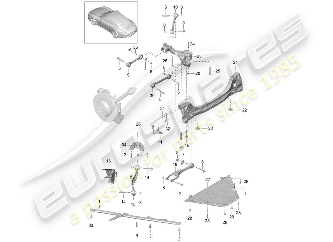 Porsche 991 (2014) Essieu arrière Diagramme de pièce