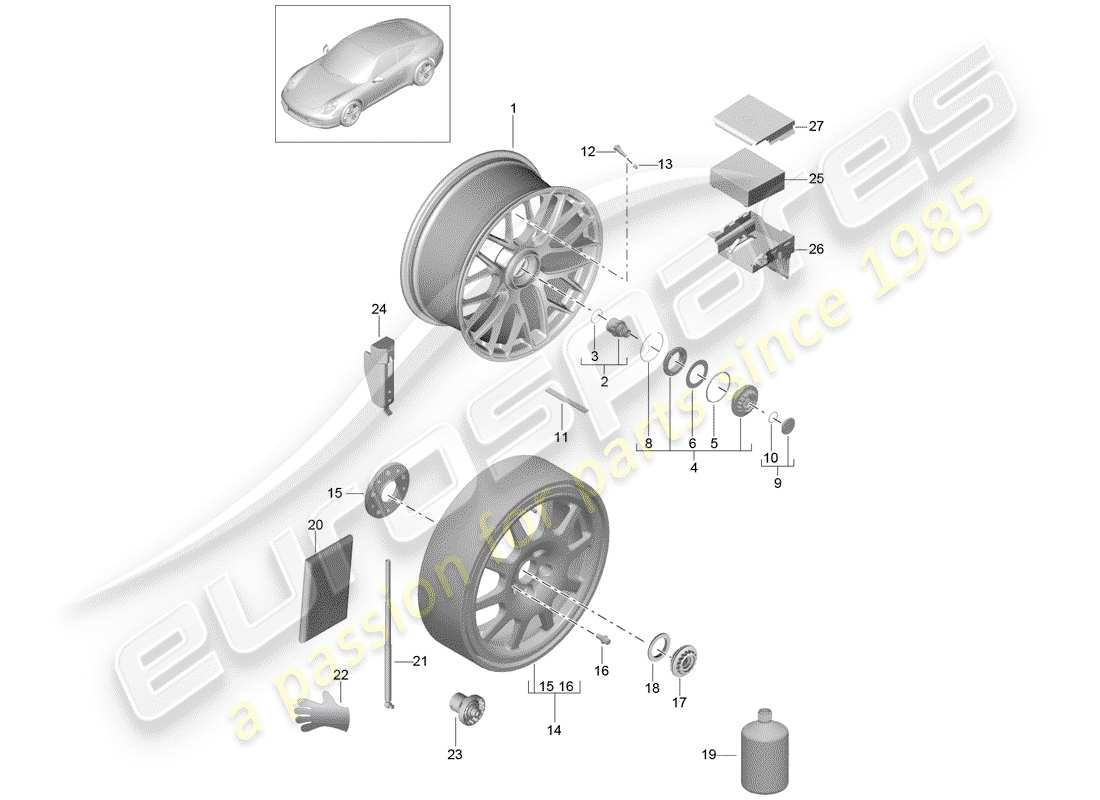 Porsche 991 (2014) roues Diagramme de pièce
