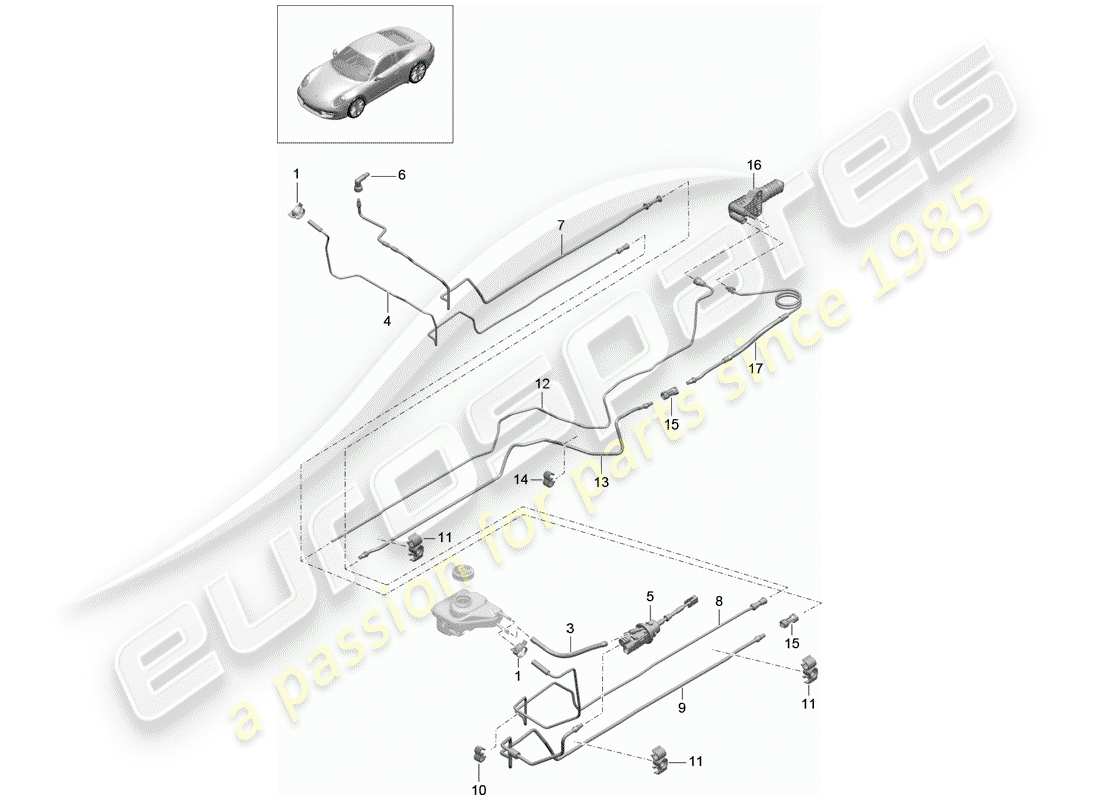 Porsche 991 (2014) embrayage hydraulique Diagramme de pièce