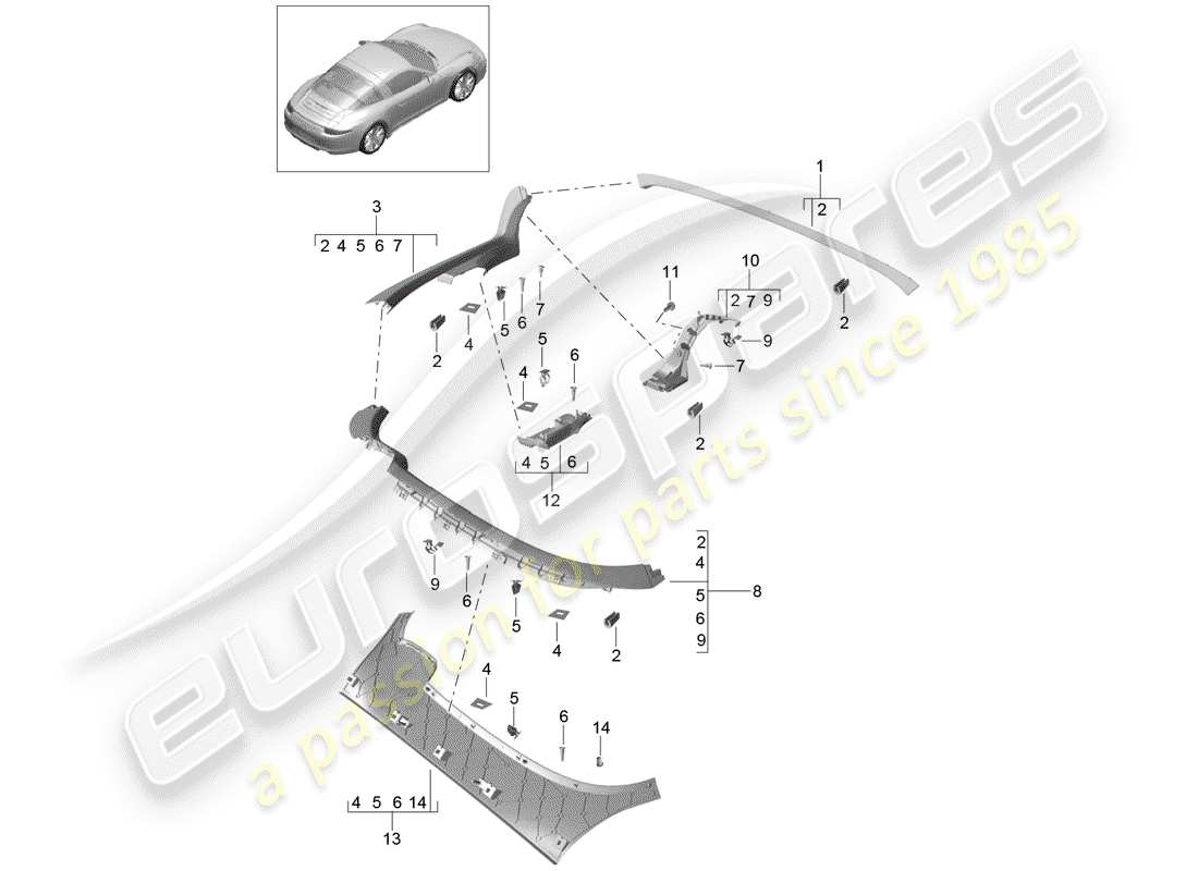 Porsche 991 (2014) garnitures Diagramme de pièce