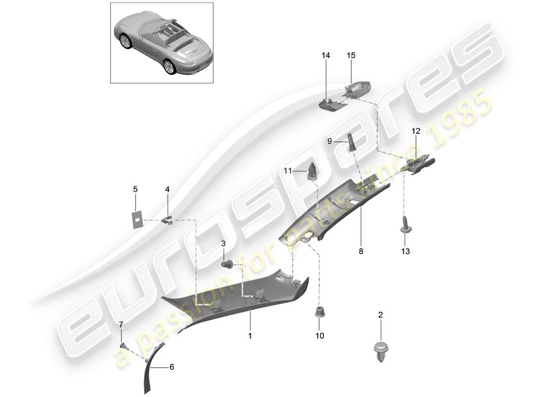 Porsche 991 (2014) un pilier Diagramme de pièce