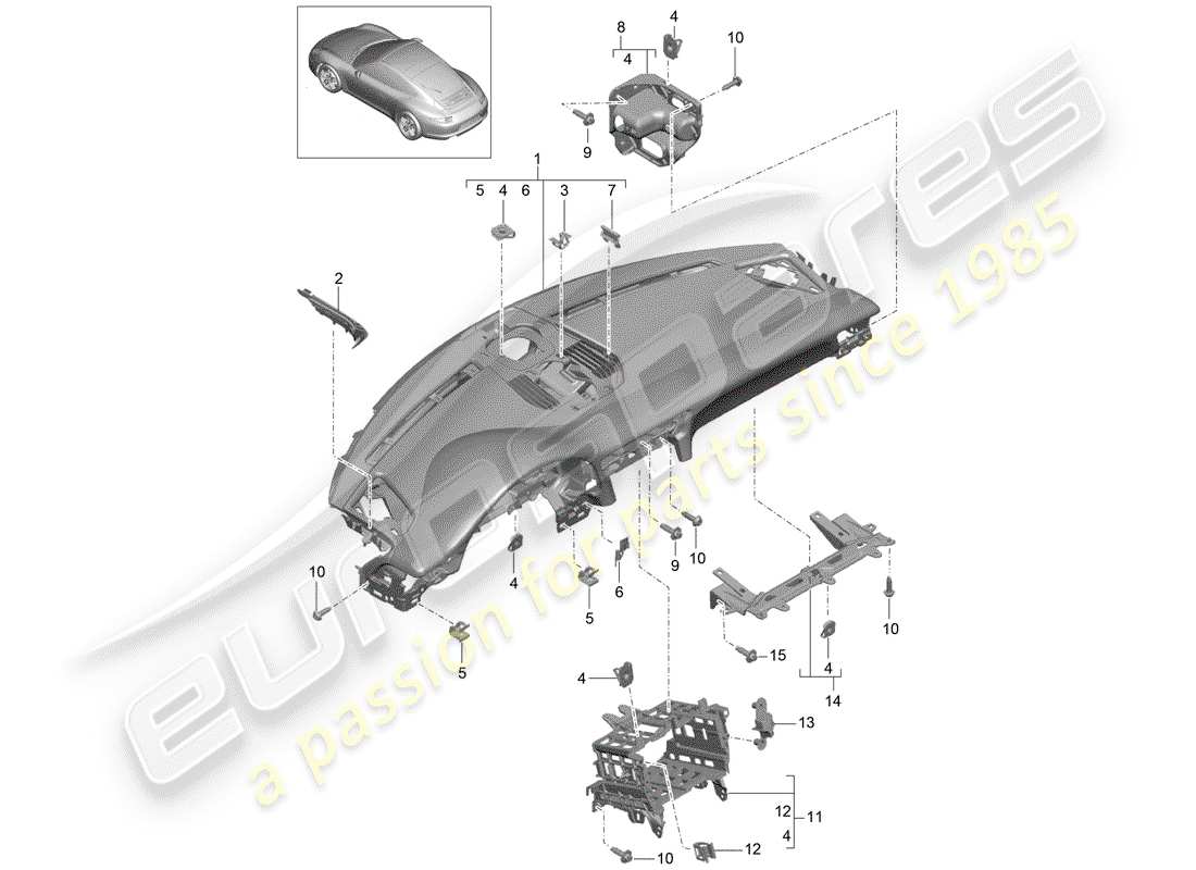 Porsche 991 (2014) garniture du tableau de bord Diagramme de pièce