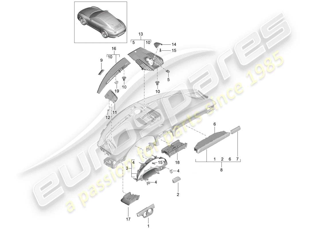 Porsche 991 (2014) Accessoires Diagramme de pièce