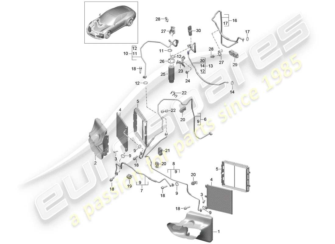 Porsche 991 (2014) circuit frigorifique Diagramme de pièce