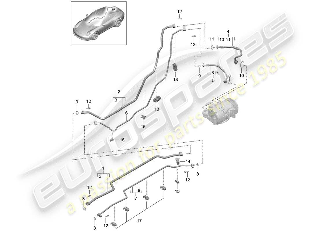 Porsche 991 (2014) circuit frigorifique Diagramme de pièce