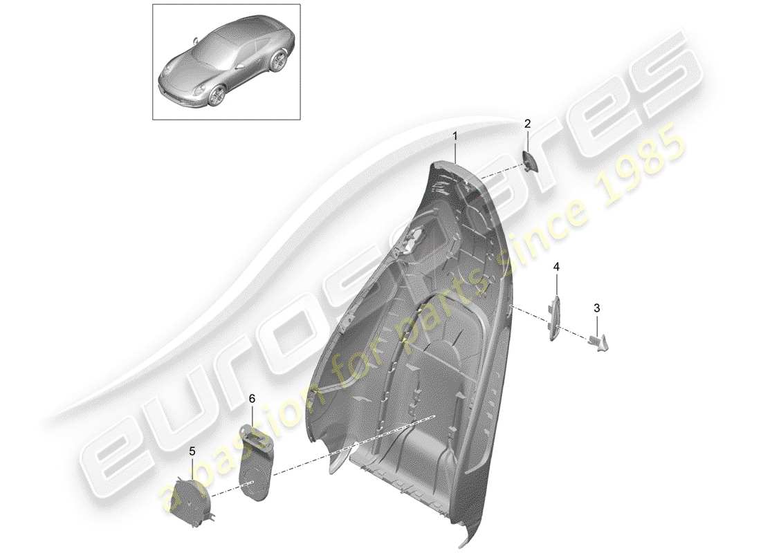 Porsche 991 (2014) coque de dossier Diagramme de pièce