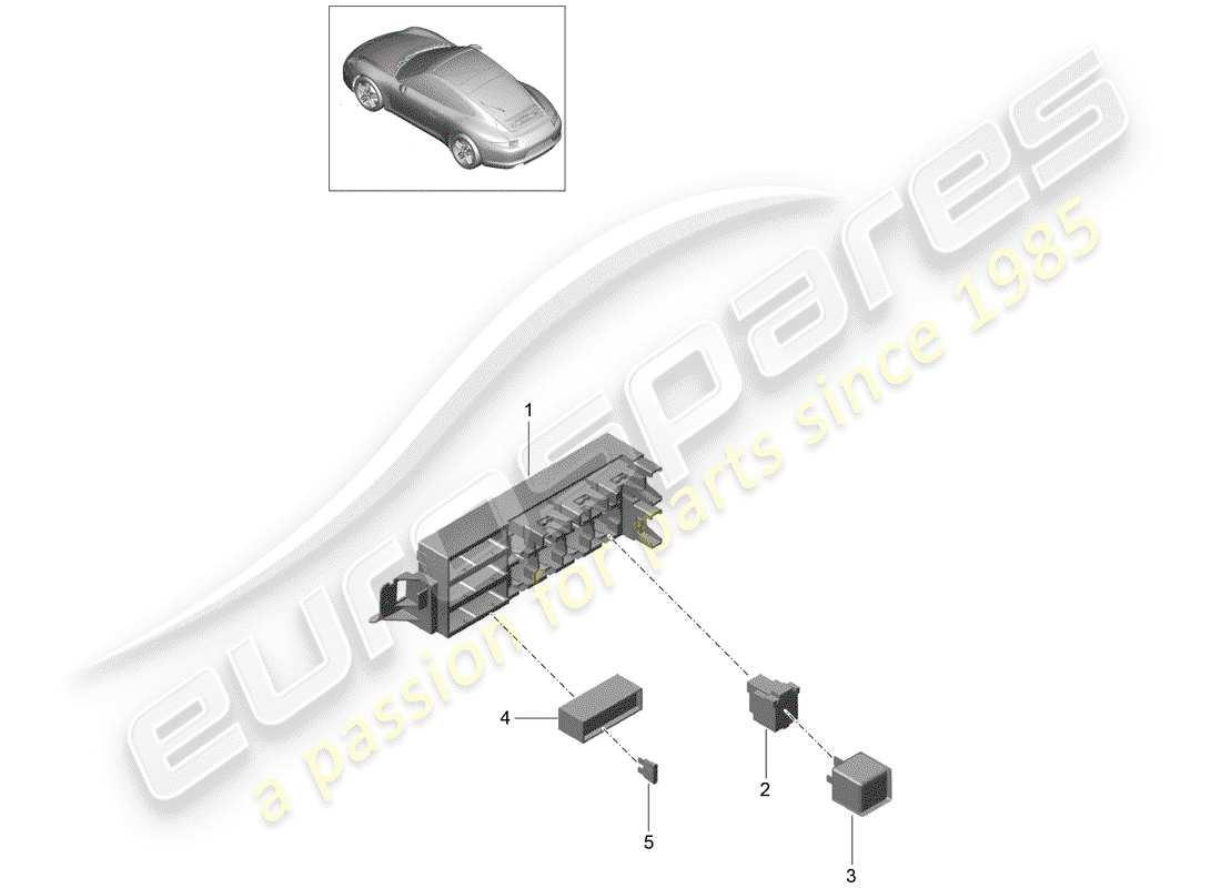 Porsche 991 (2014) boîte à fusibles/plaque relais Diagramme de pièce