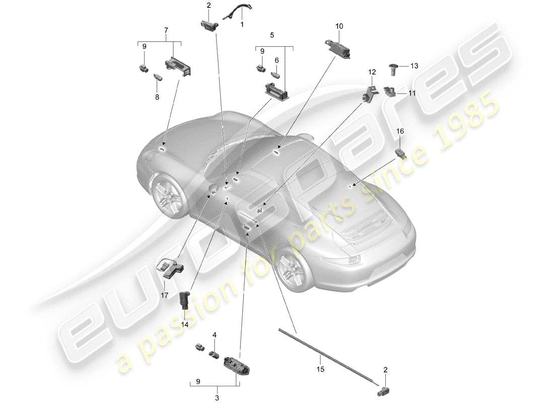 Porsche 991 (2014) lumières intérieures Diagramme de pièce
