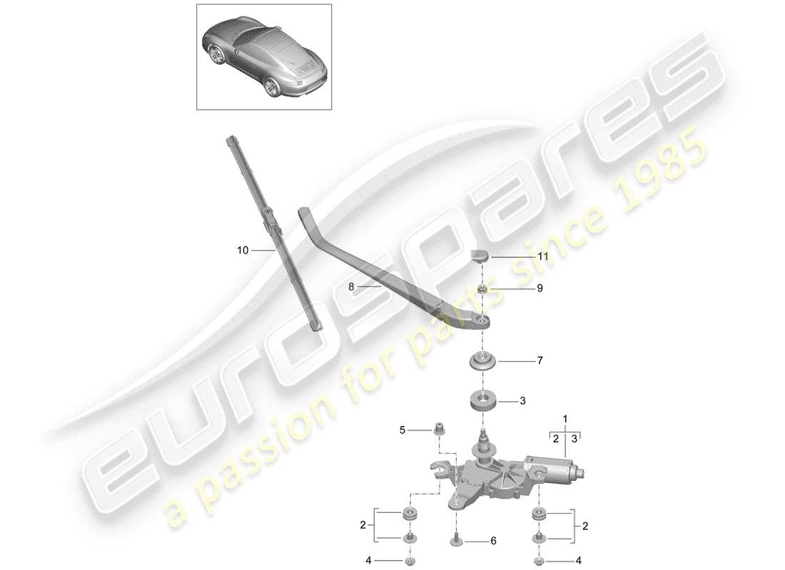 Porsche 991 (2014) ESSUIE-GLACE ARRIÈRE Diagramme de pièce