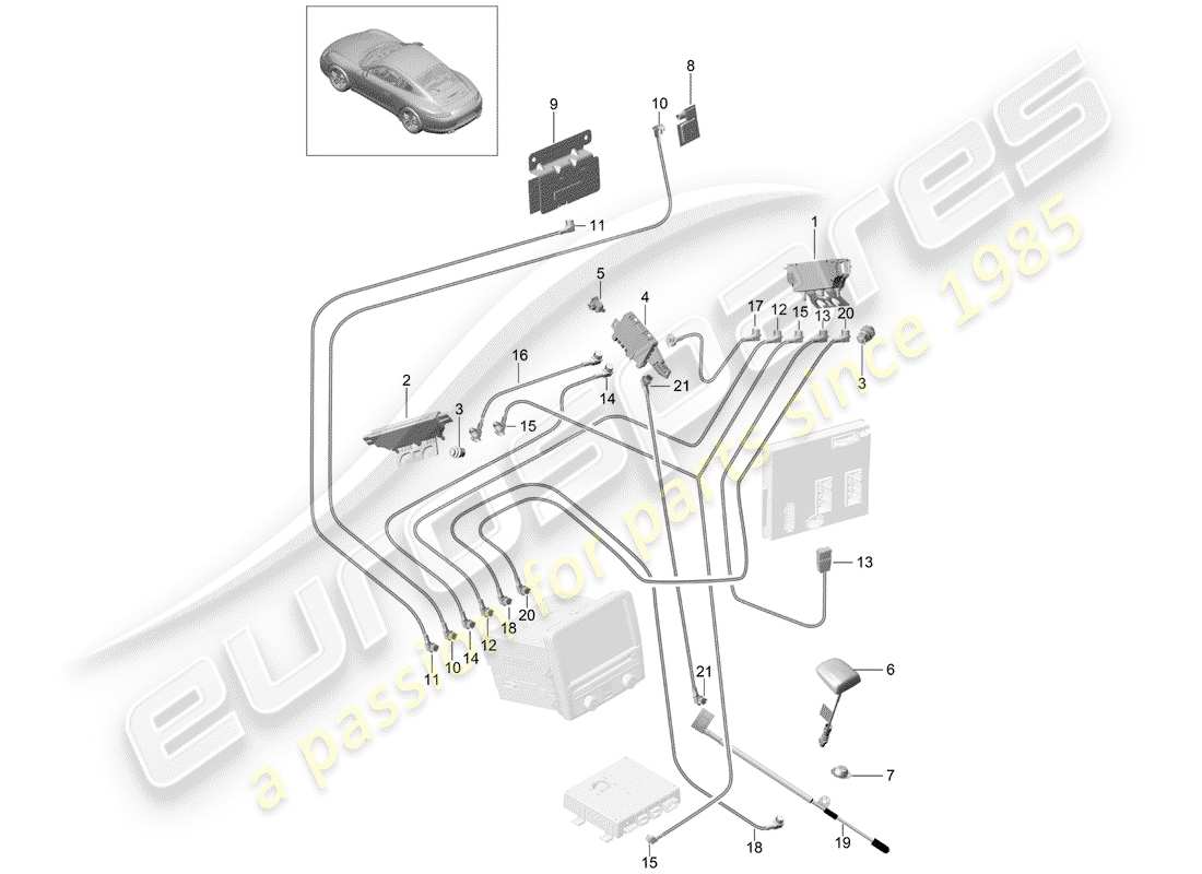 Porsche 991 (2014) amplificateur d'antenne Diagramme de pièce