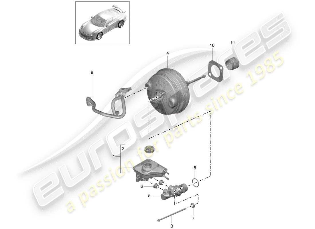 Porsche 991R/GT3/RS (2014) maître cylindre de frein Schéma des pièces