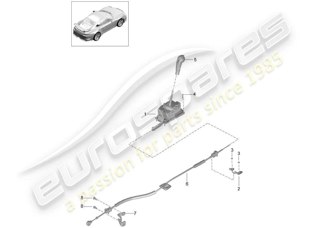 Porsche 991R/GT3/RS (2014) levier sélecteur Schéma des pièces