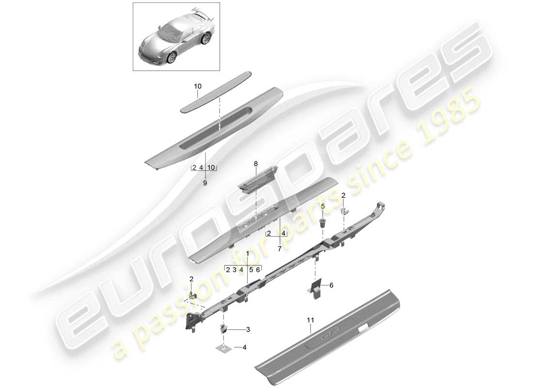 Porsche 991R/GT3/RS (2014) garniture Schéma des pièces
