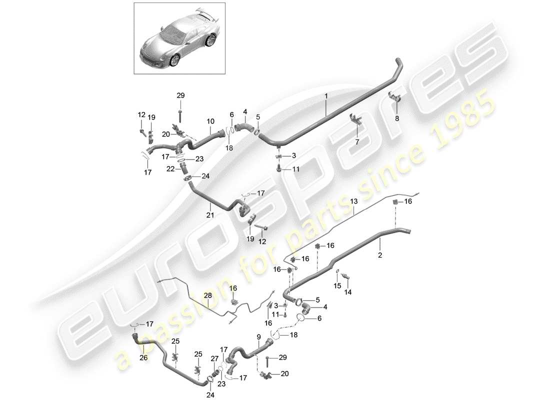 Porsche 991R/GT3/RS (2016) eau froide Diagramme de pièce