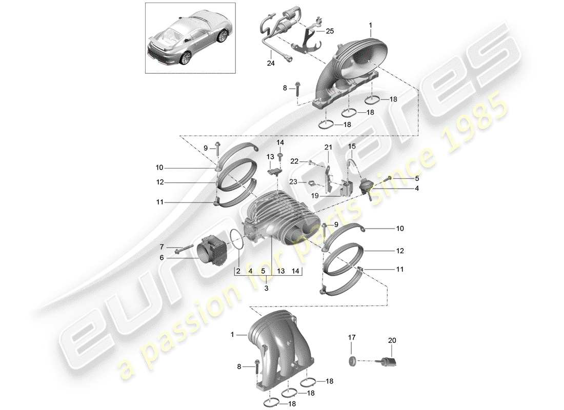Porsche 991R/GT3/RS (2016) SYSTÈME D'ADMISSION Diagramme de pièce