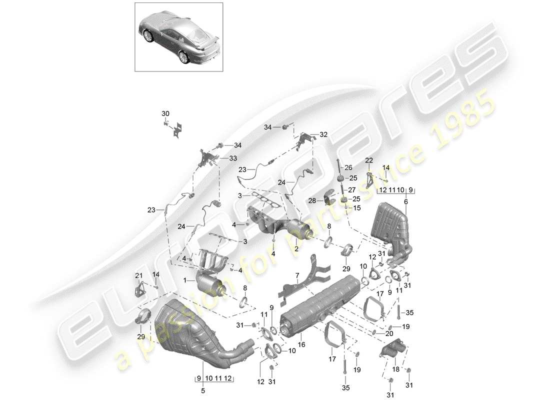 Porsche 991R/GT3/RS (2016) Système d'échappement Diagramme de pièce