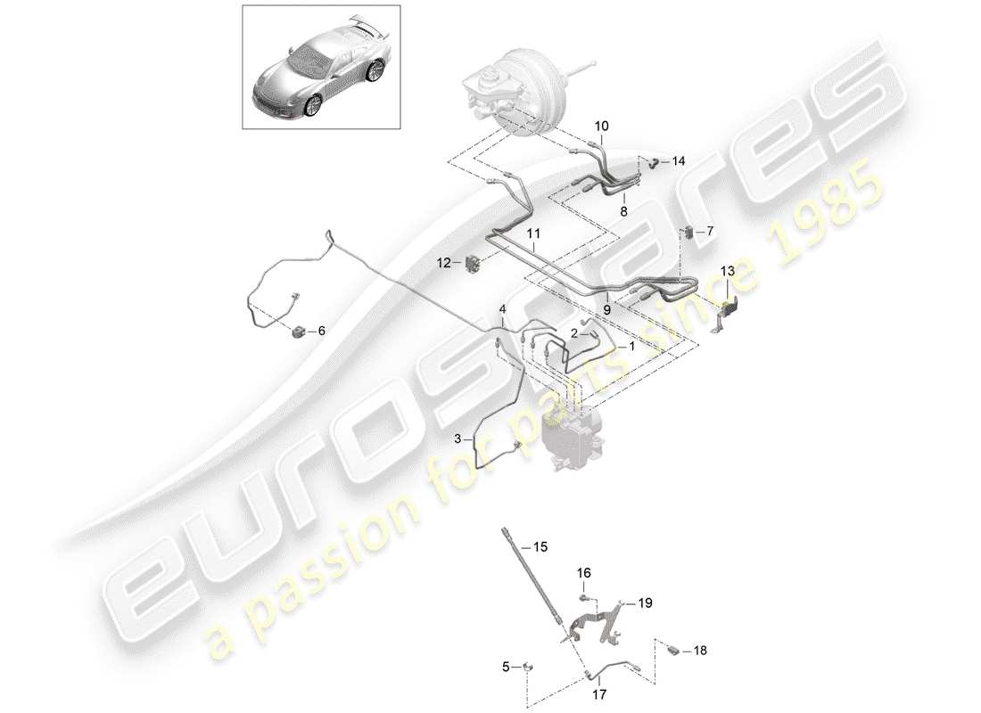 Porsche 991R/GT3/RS (2016) CONDUITE DE FREIN Schéma des pièces