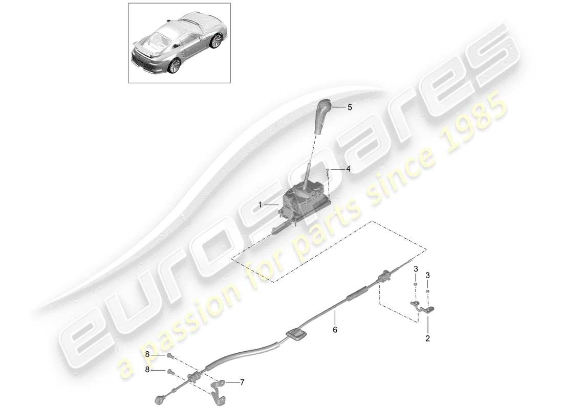 Porsche 991R/GT3/RS (2016) levier sélecteur Diagramme de pièce
