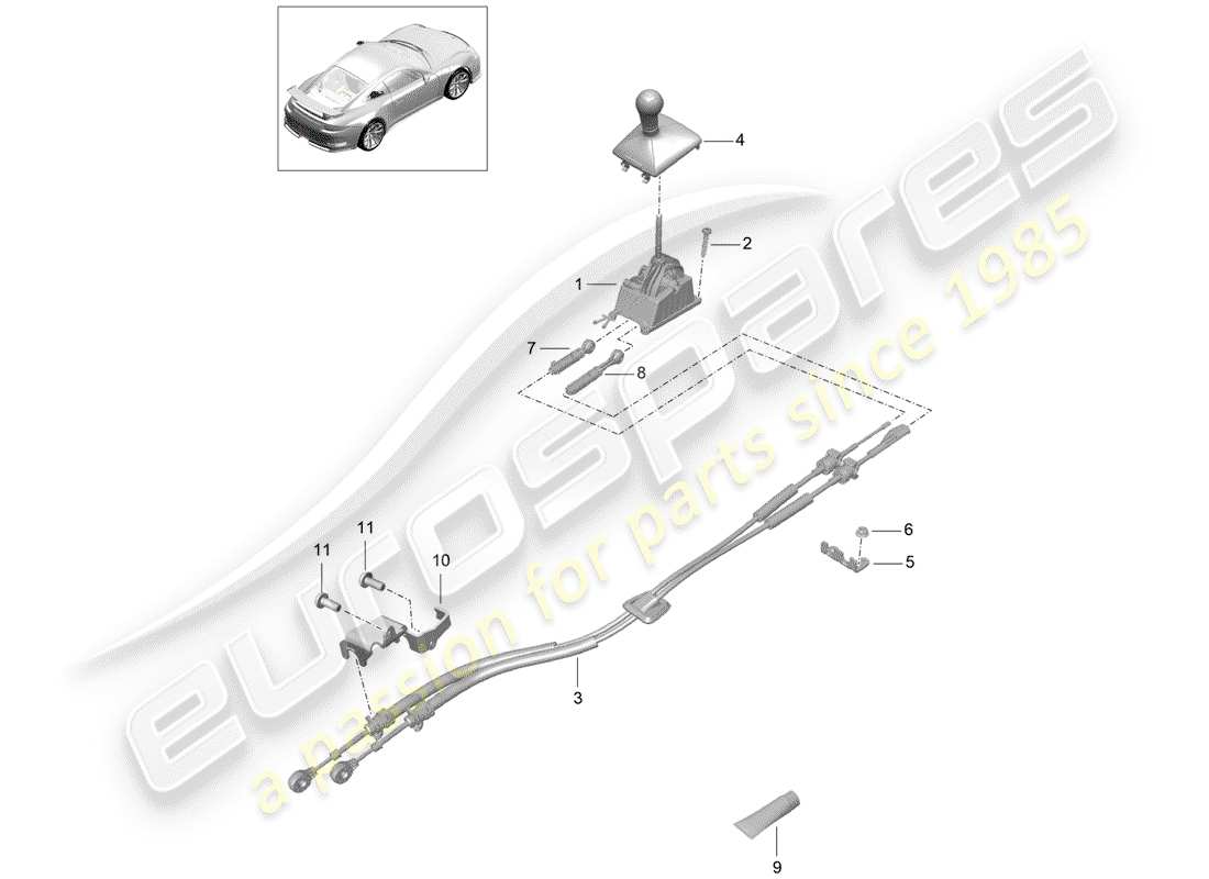Porsche 991R/GT3/RS (2016) mécanisme de changement de vitesse Diagramme de pièce
