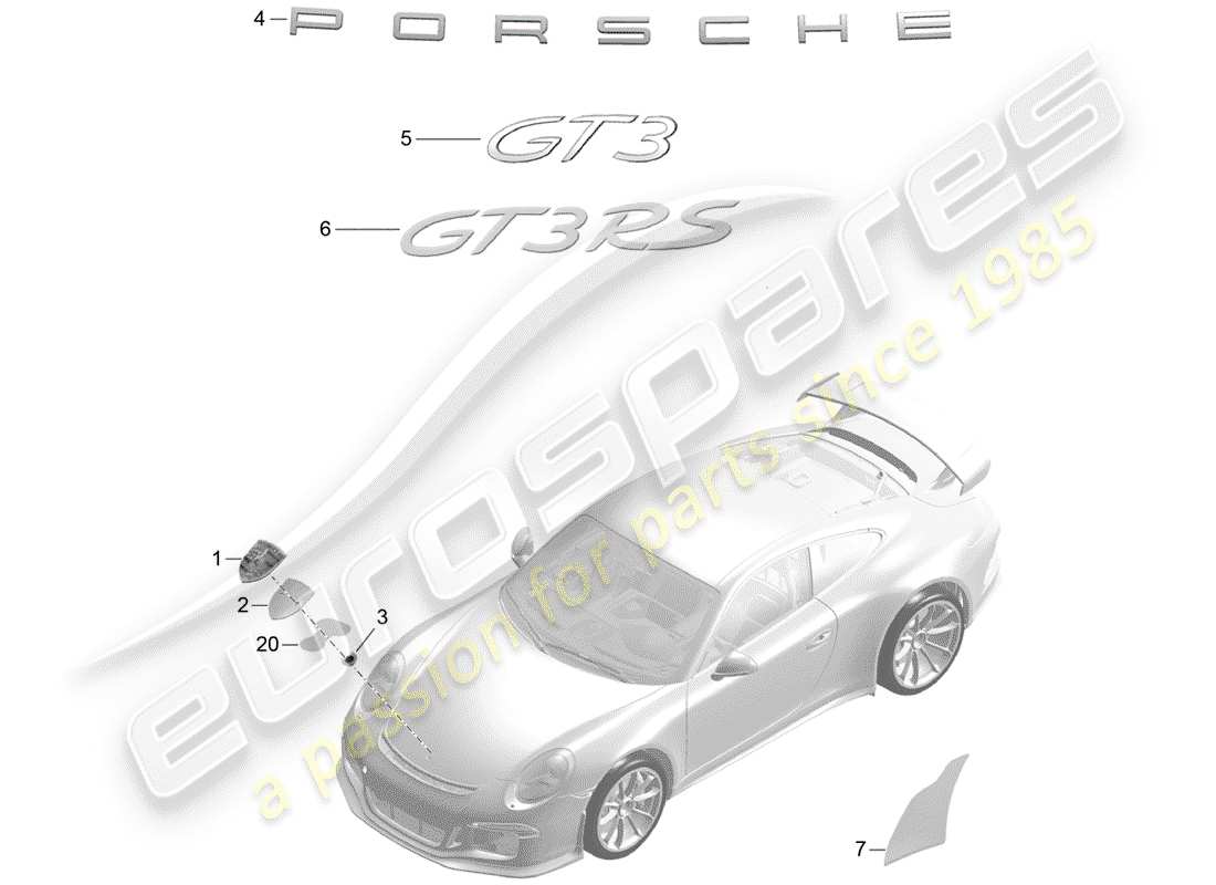 Porsche 991R/GT3/RS (2016) plaques signalétiques Schéma des pièces