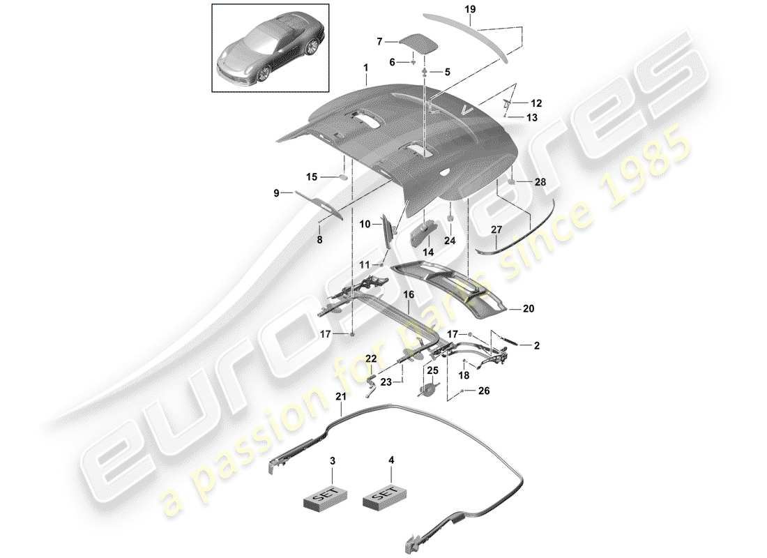 Porsche 991R/GT3/RS (2016) COUVERCLE POUR COFFRE DE RANGEMENT SUPÉRIEUR Diagramme de pièce