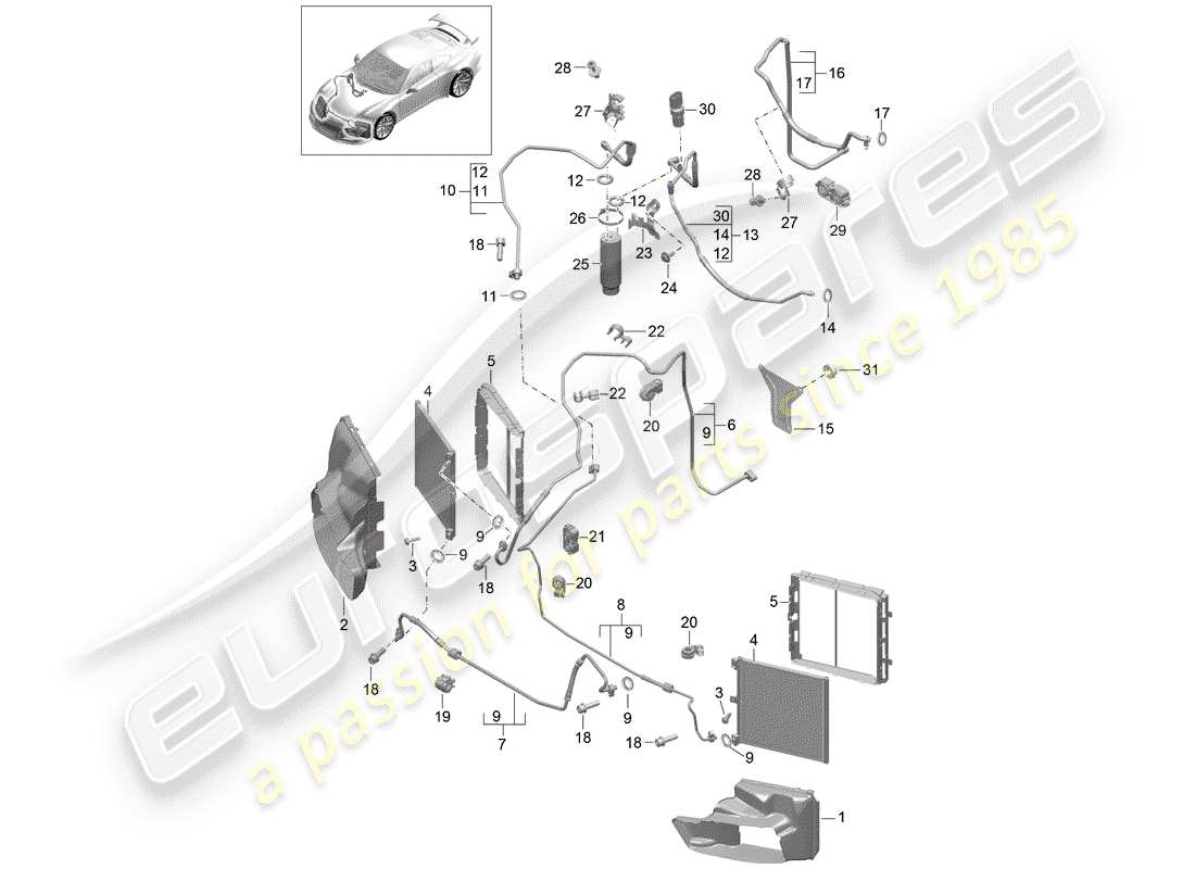 Porsche 991R/GT3/RS (2016) circuit frigorifique Diagramme de pièce