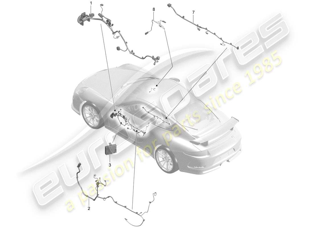 Porsche 991R/GT3/RS (2016) faisceaux de câbles Diagramme de pièce