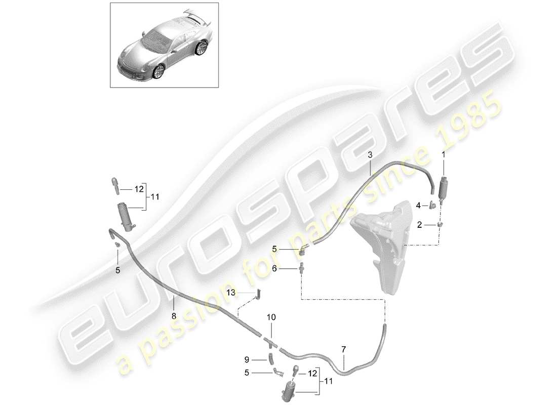Porsche 991R/GT3/RS (2016) SYSTÈME DE LAVE- Rondelle Diagramme de pièce
