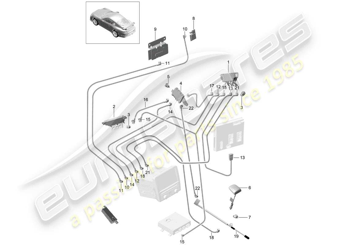 Porsche 991R/GT3/RS (2016) amplificateur d'antenne Diagramme de pièce