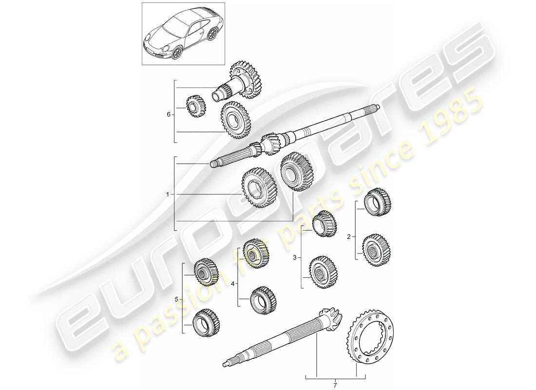 Porsche 997 Gen. 2 (2011) ensembles de roues dentées Diagramme de pièce