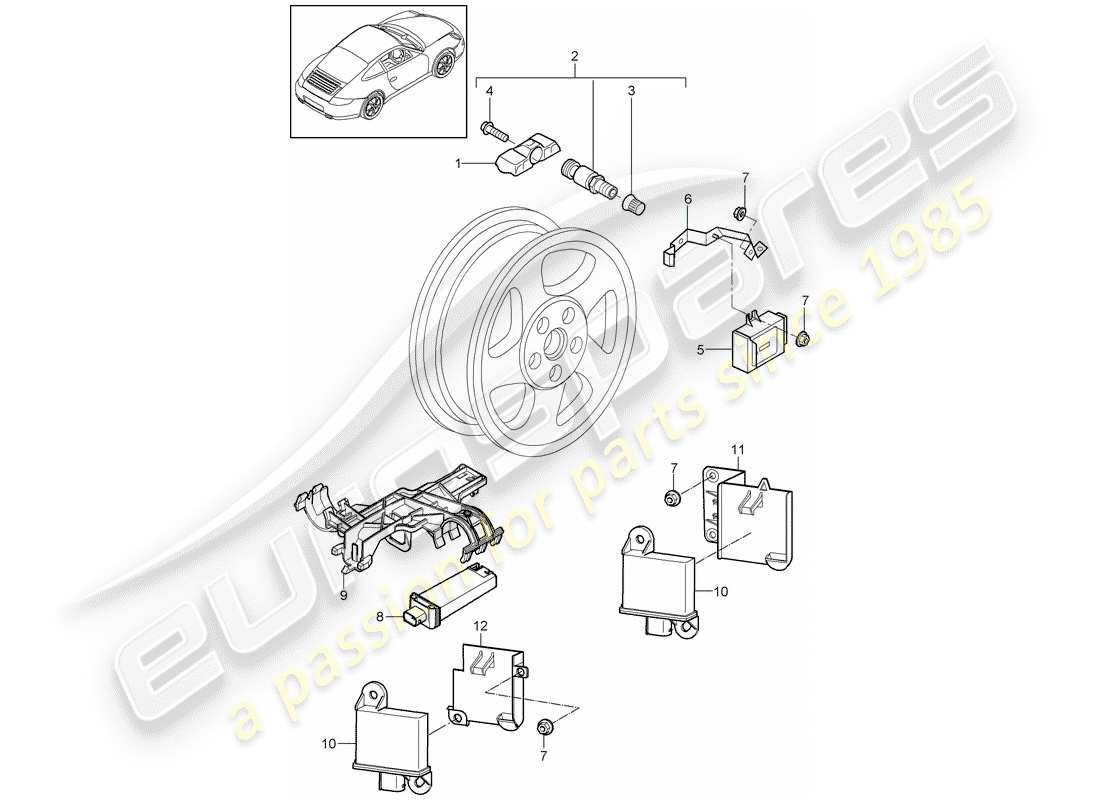 Porsche 997 Gen. 2 (2011) système de contrôle de la pression des pneus Diagramme de pièce