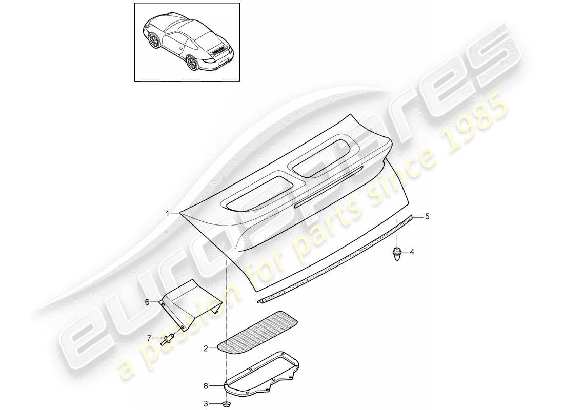 Porsche 997 Gen. 2 (2011) couvercle de spoiler Diagramme de pièce