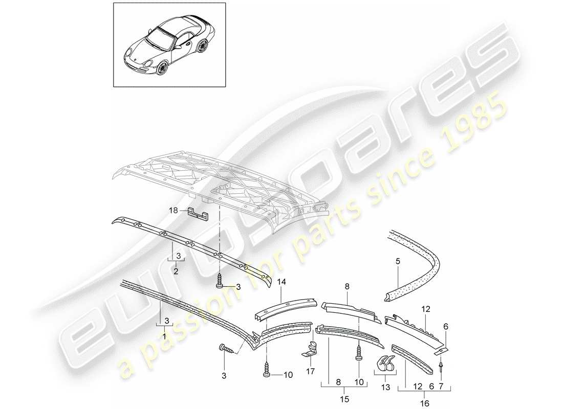 Porsche 997 Gen. 2 (2011) Dessus cabriolet Diagramme de pièce