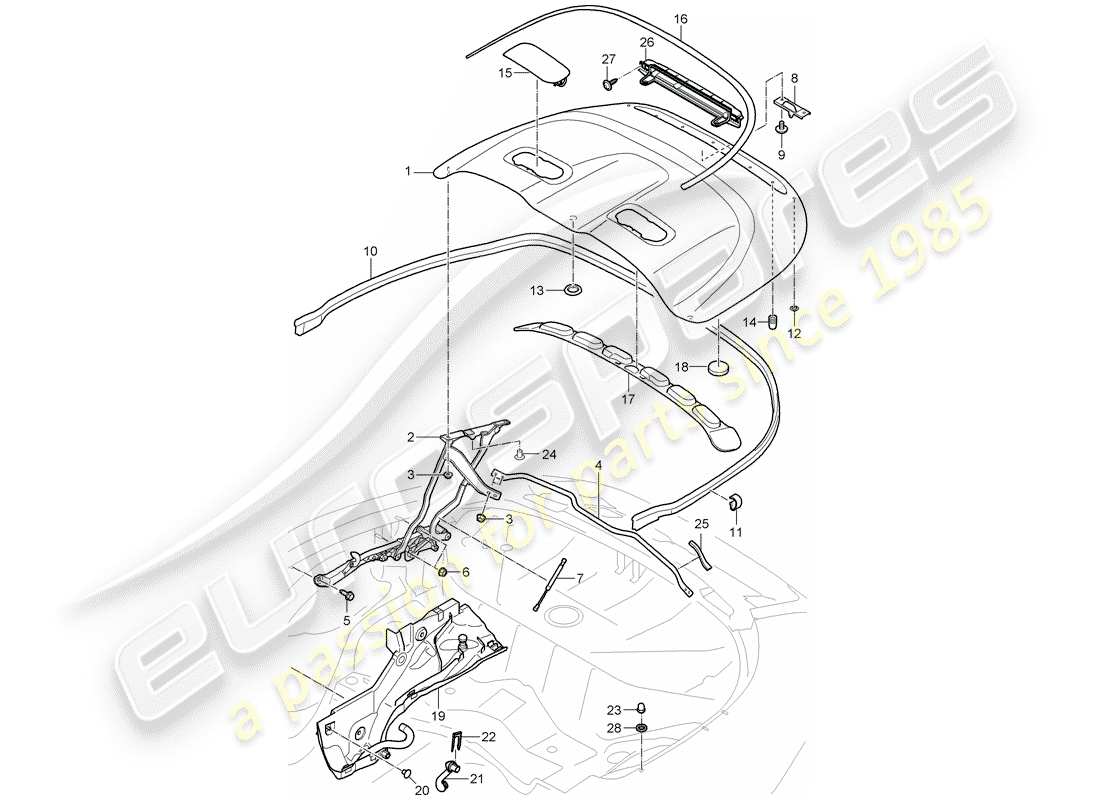 Porsche 997 Gen. 2 (2011) coffre de rangement supérieur Diagramme de pièce