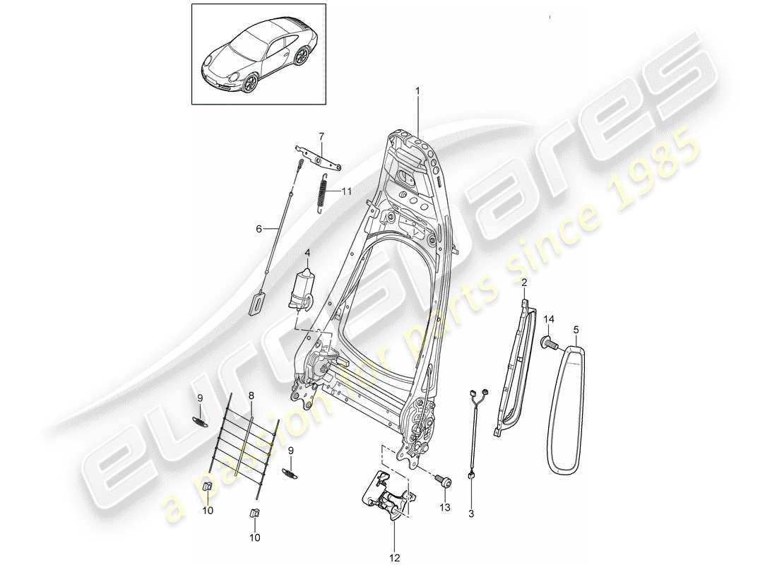 Porsche 997 Gen. 2 (2011) cadre de dossier Diagramme de pièce