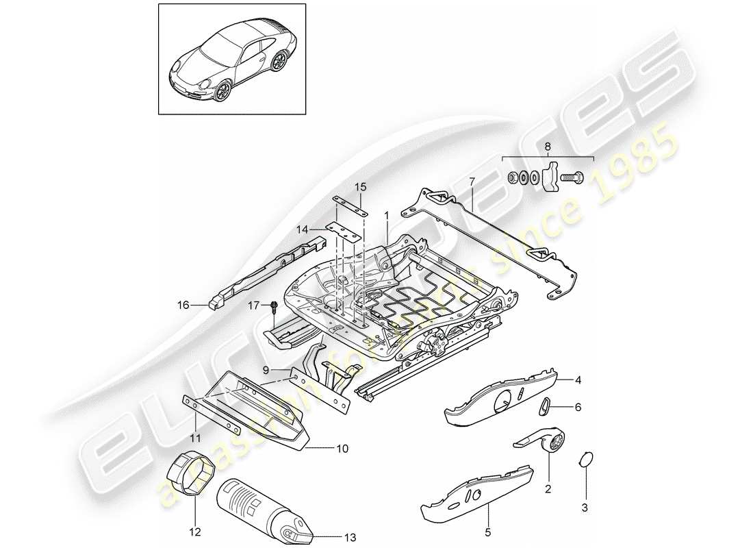 Porsche 997 Gen. 2 (2011) cadre de siège Schéma des pièces