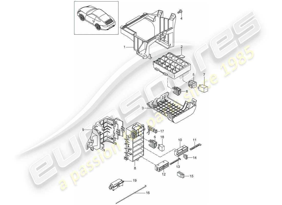 Porsche 997 Gen. 2 (2011) boîte à fusibles/plaque relais Diagramme de pièce