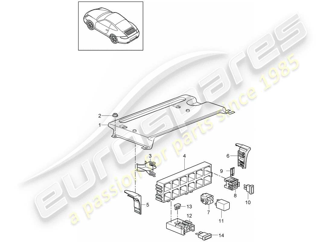 Porsche 997 Gen. 2 (2011) boîte à fusibles/plaque relais Diagramme de pièce