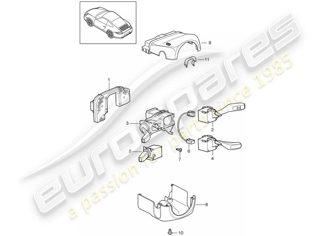 Porsche 997 Gen. 2 (2011) COMMUTATEUR DE COLONNE DE DIRECTION Diagramme de pièce