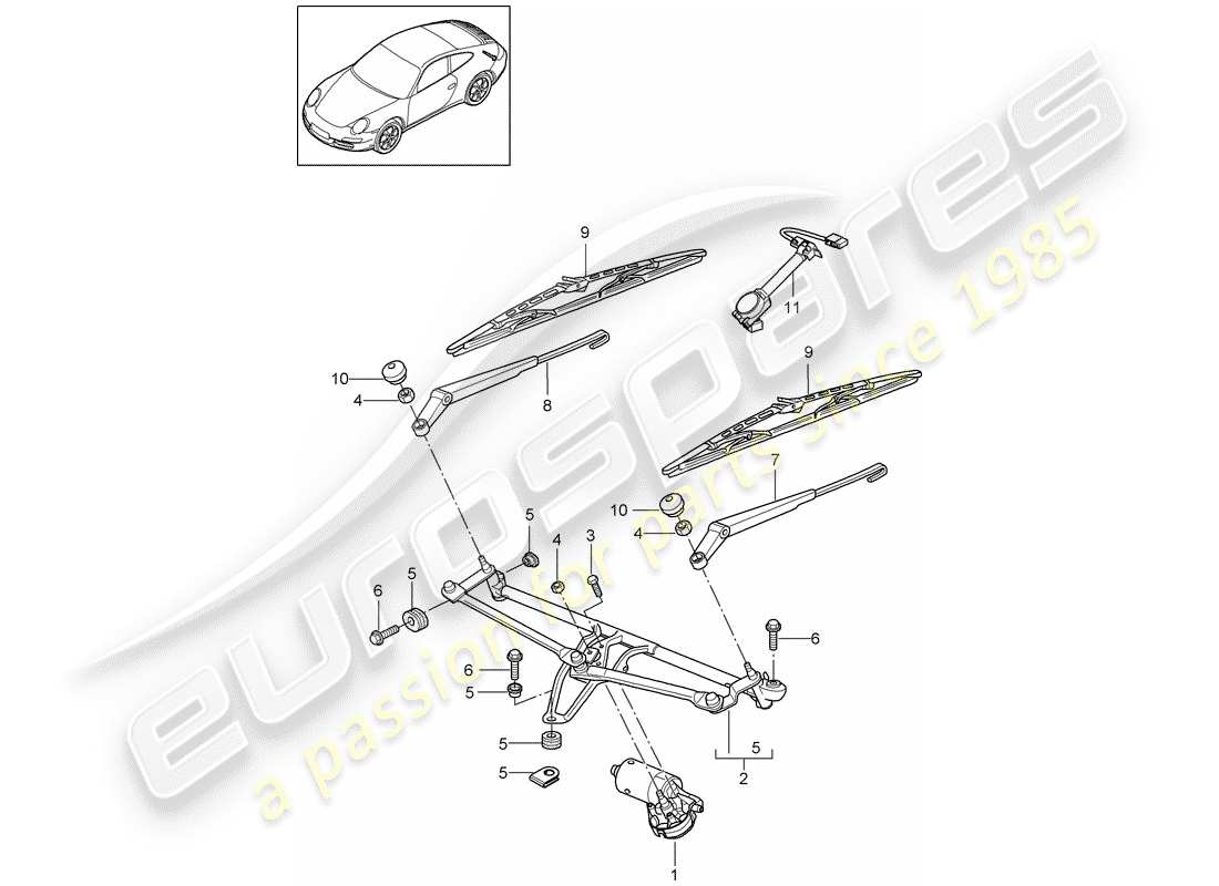 Porsche 997 Gen. 2 (2011) SYSTÈME D'ESSUIE-GLACE COMPL. Diagramme de pièce