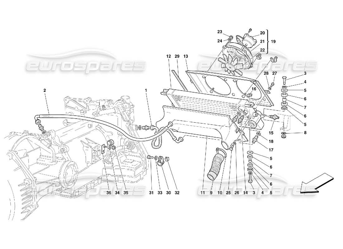 Ferrari 456 GT/GTA Radiateur de refroidissement de boîte de vitesses - Valable pour 456 GTA Schéma des pièces