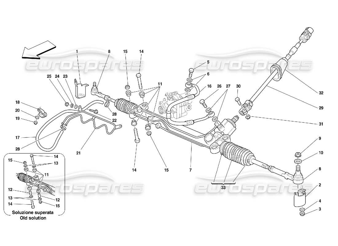 Ferrari 456 GT/GTA Boîte de direction hydraulique et serpentine – Pas pour GD Schéma des pièces