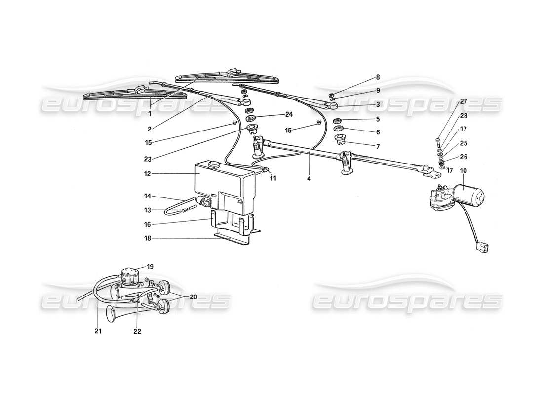Ferrari 288 GTO Essuie-glace - Rondelle et klaxon Schéma des pièces