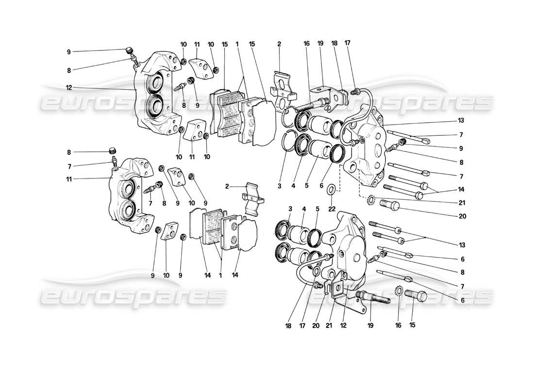 Ferrari 412 (mécanique) Étriers pour freins avant et arrière Schéma des pièces