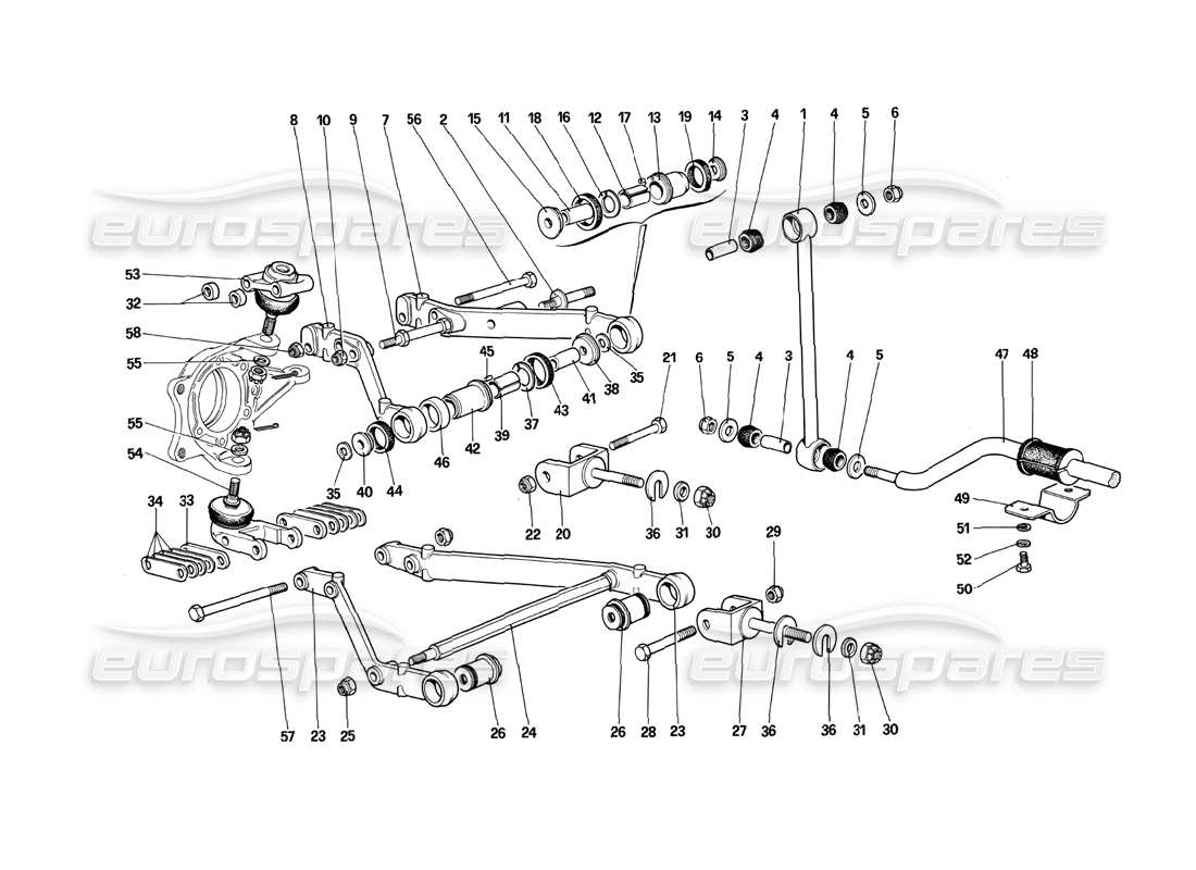 Ferrari 412 (mécanique) Suspension avant - Leviers Schéma des pièces