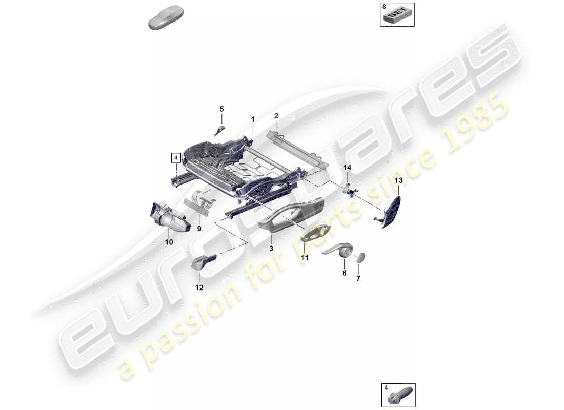 Porsche Boxster Spyder (2019) cadre de siège Schéma des pièces