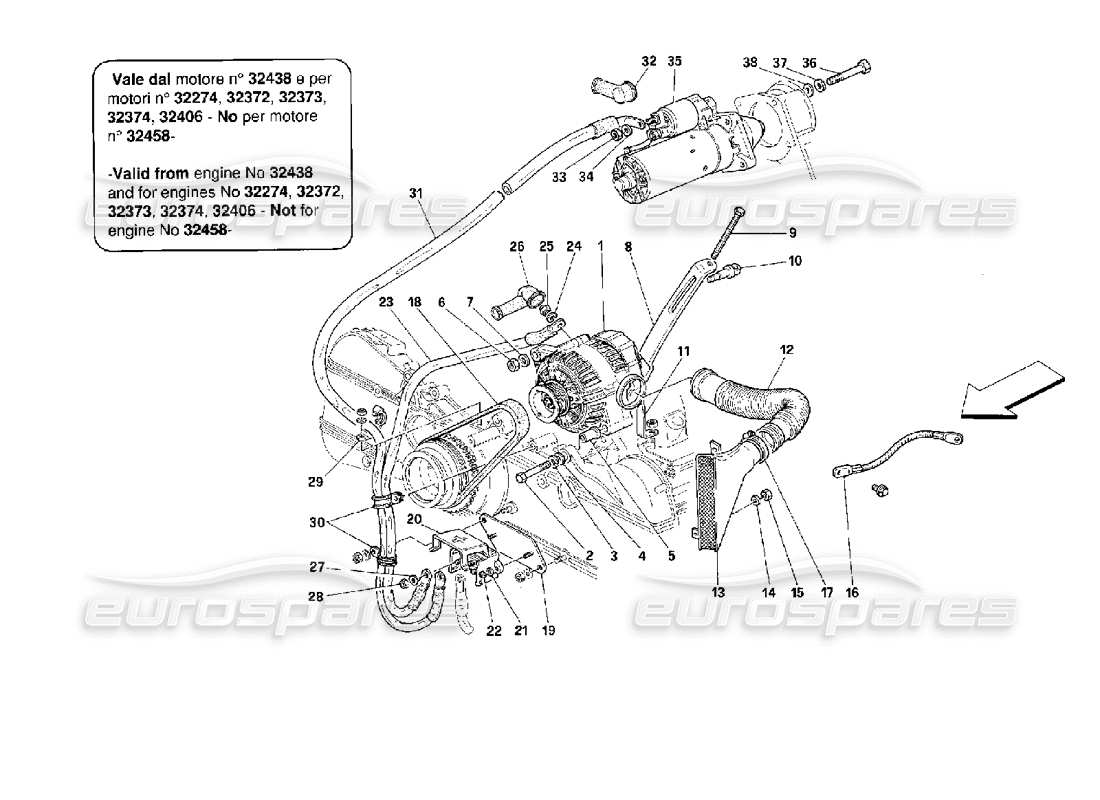Ferrari 512 TR Générateur de courant - Valable à partir du moteur n°... - Schéma des pièces