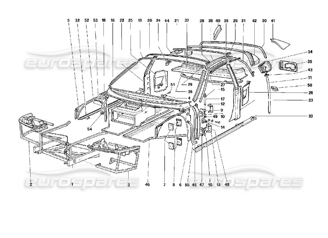 Ferrari 512 TR Corps - Composants internes Schéma des pièces