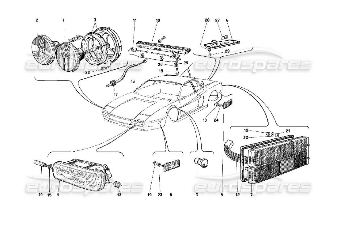 Ferrari 512 TR Les lampes Schéma des pièces